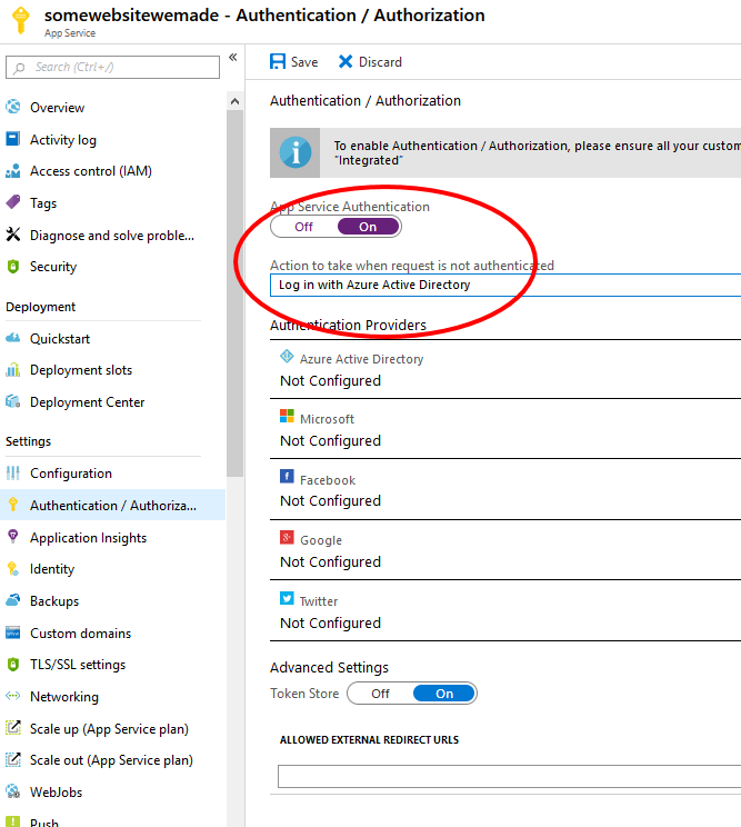 Configuring an App Service app to require logged in users