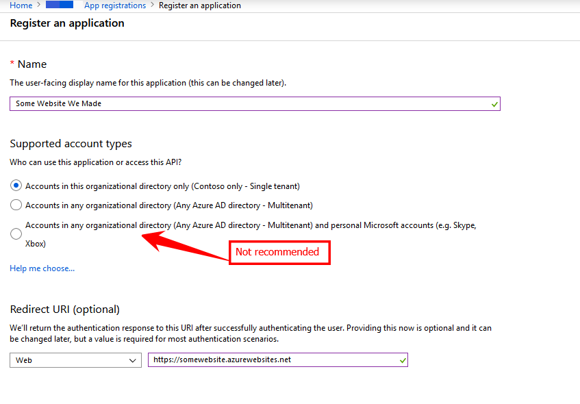 Initial Application Registration in Azure AD